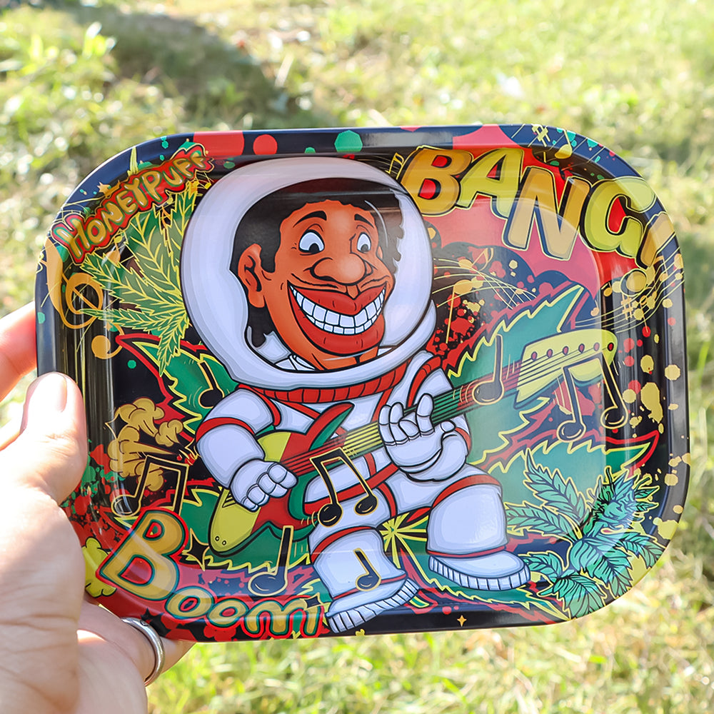HONEYPUFF Metal Rolling Tray, Smooth Rounded Edge Cigarette Rolling Trays