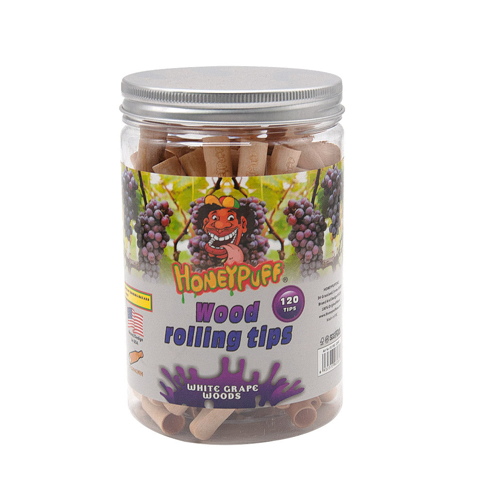 HONEYPUFF Grape Flavored Wood Rolling Filter Tips, 40 mm Cigarette Holder, 120 Tips / Jar