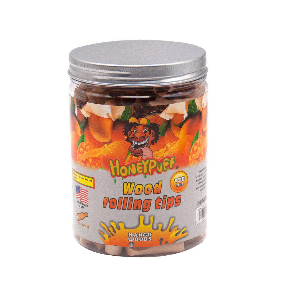 HONEYPUFF Mango Flavored Wood Rolling Filter Tips, 34 mm Cigarette Holder, 120 Tips / Jar