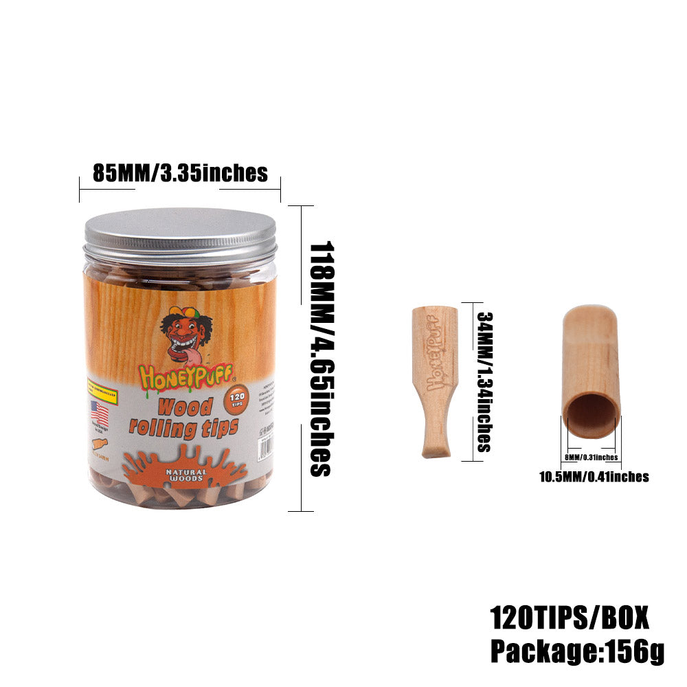 HONEYPUFF Organic Flavored Wood Rolling Filter Tips, 34 mm Cigarette Holder, 120 Tips / Jar
