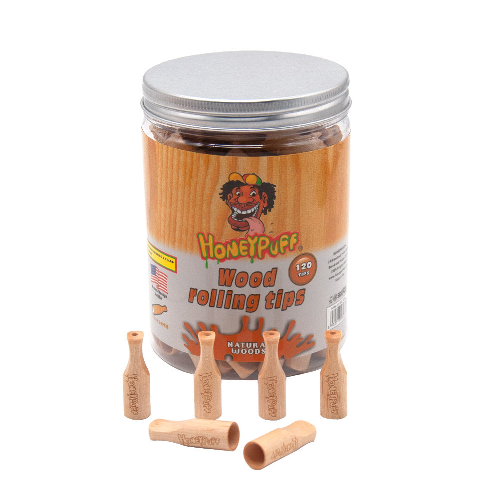 HONEYPUFF Organic Flavored Wood Rolling Filter Tips, 34 mm Cigarette Holder, 120 Tips / Jar