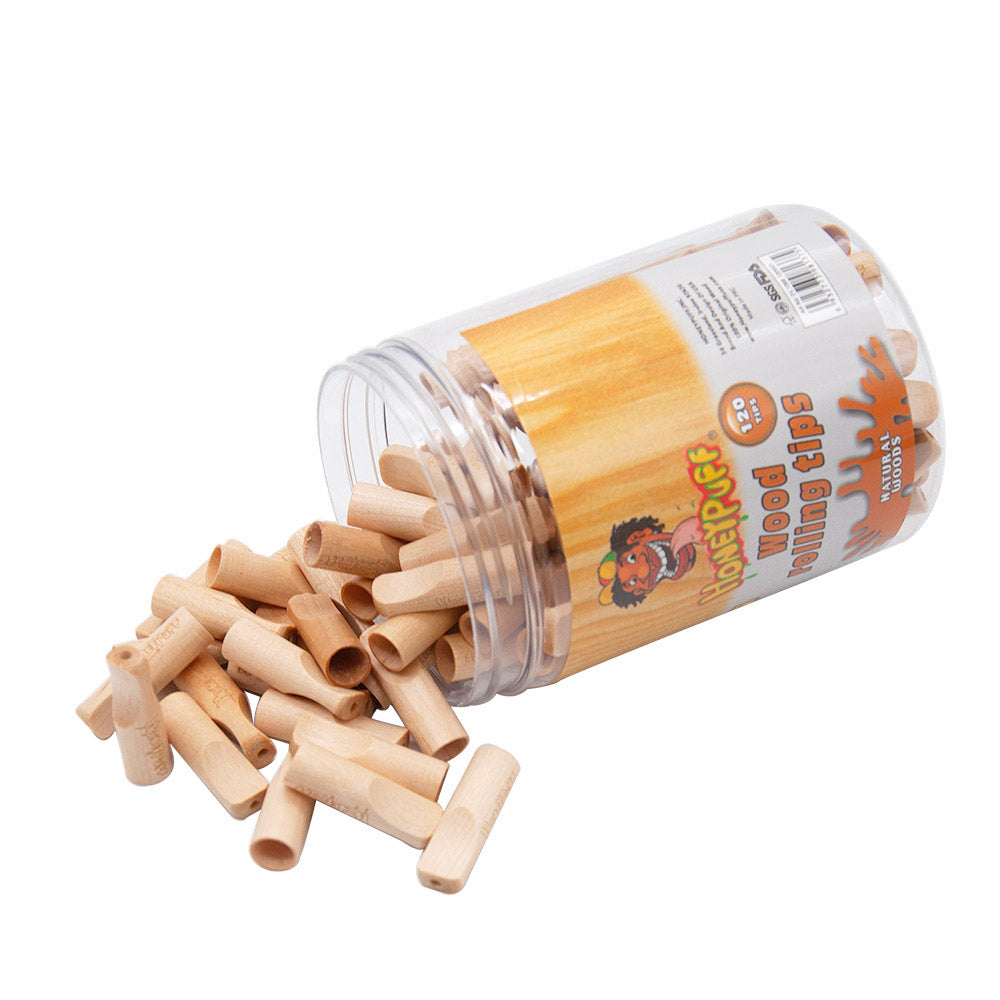 HONEYPUFF Organic Flavored Wood Rolling Filter Tips, 34 mm Cigarette Holder, 120 Tips / Jar