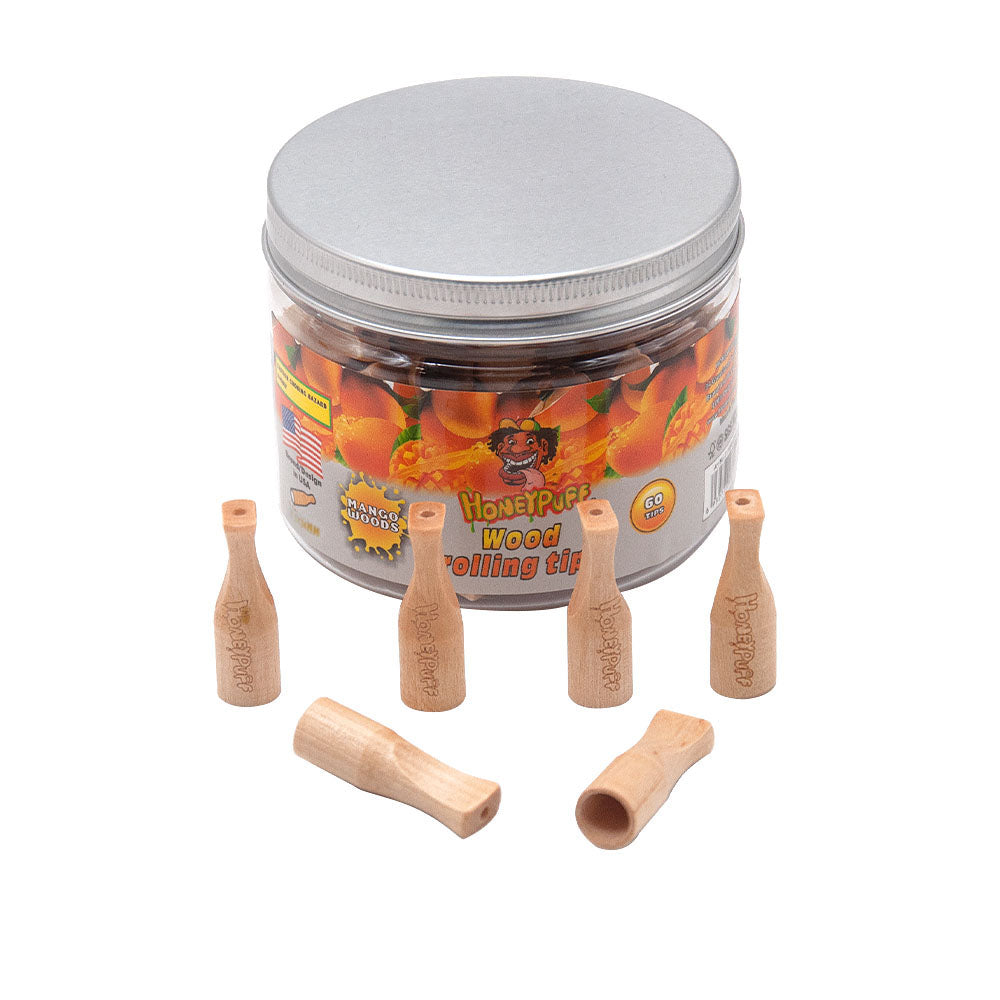 HONEYPUFF Mango Flavored Wood Rolling Filter Tips, 34 mm Cigarette Holder, 60 Tips / Jar