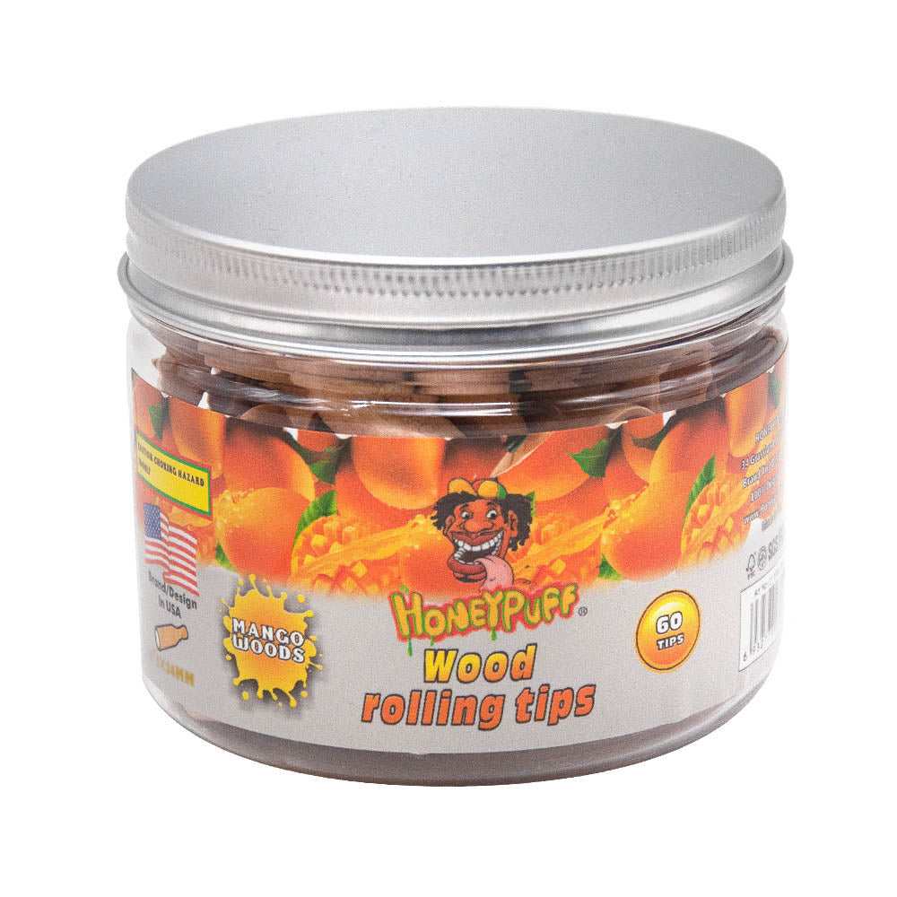HONEYPUFF Mango Flavored Wood Rolling Filter Tips, 34 mm Cigarette Holder, 60 Tips / Jar