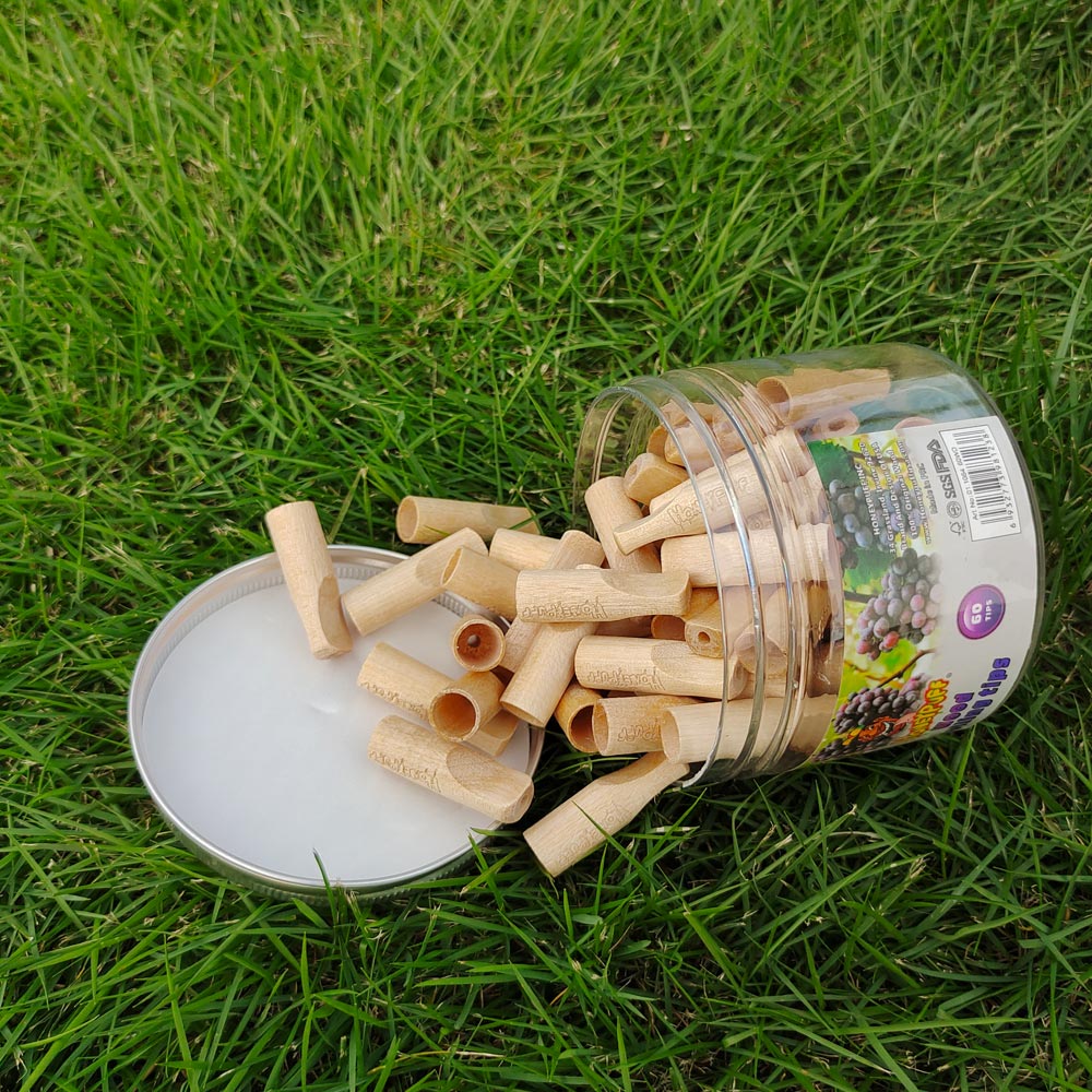 HONEYPUFF White Grape Flavored Wood Rolling Filter Tips, 34 mm Cigarette Holder, 60 Tips / Jar