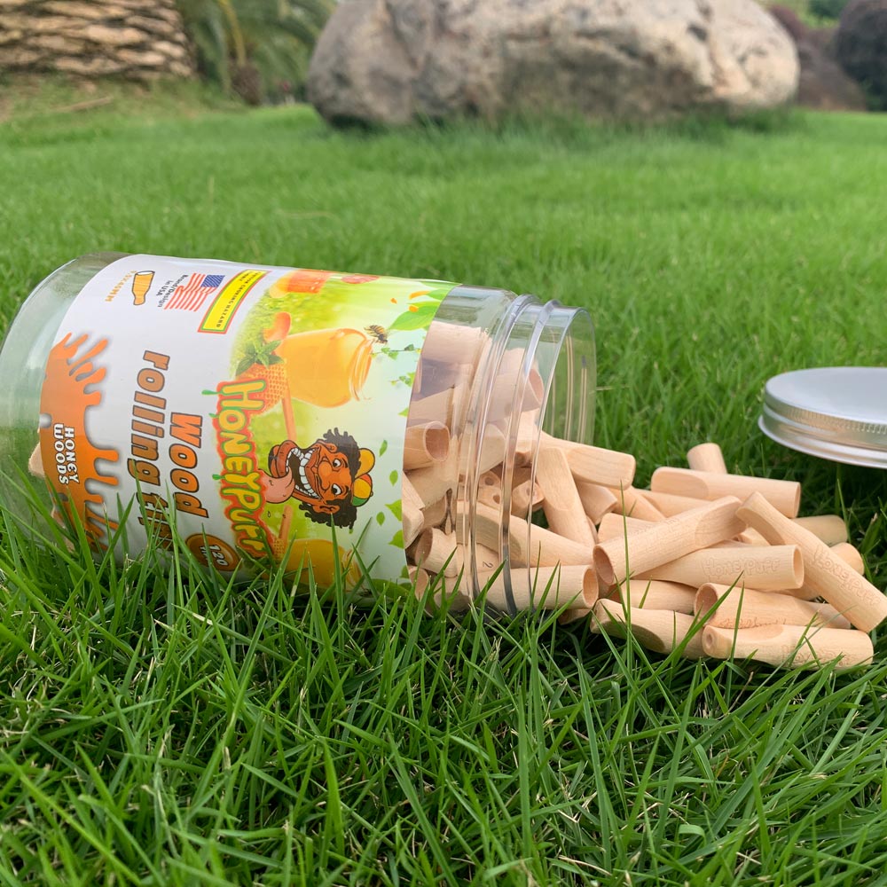 HONEYPUFF Honey Flavored Wood Rolling Filter Tips, 35 mm Cigarette Holder, 120 Tips / Jar