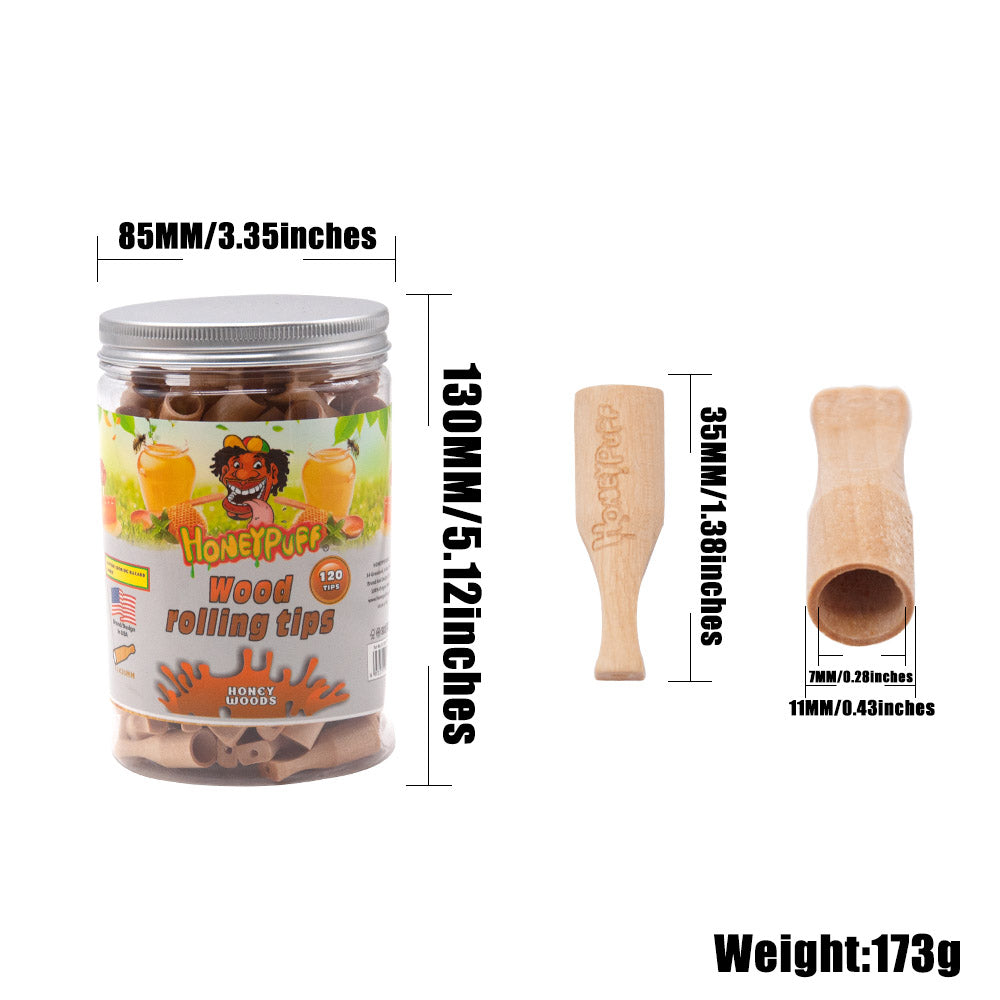 HONEYPUFF Honey Flavored Wood Rolling Filter Tips, 35 mm Cigarette Holder, 120 Tips / Jar