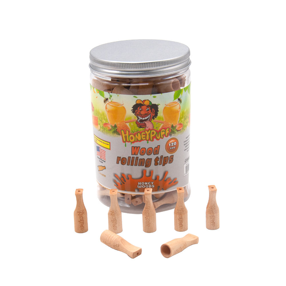 HONEYPUFF Honey Flavored Wood Rolling Filter Tips, 35 mm Cigarette Holder, 120 Tips / Jar