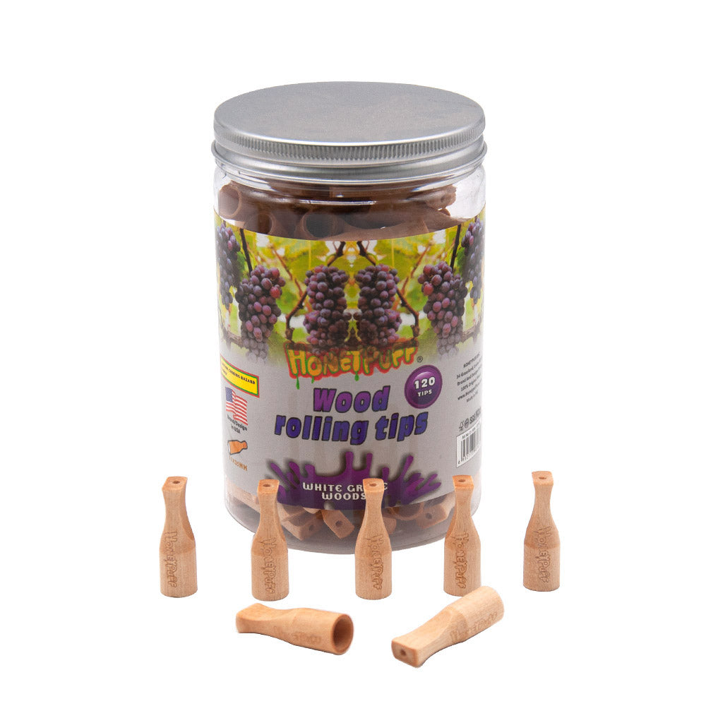 HONEYPUFF Grape Flavored Wood Rolling Filter Tips, 35 mm Cigarette Holder, 120 Tips / Jar