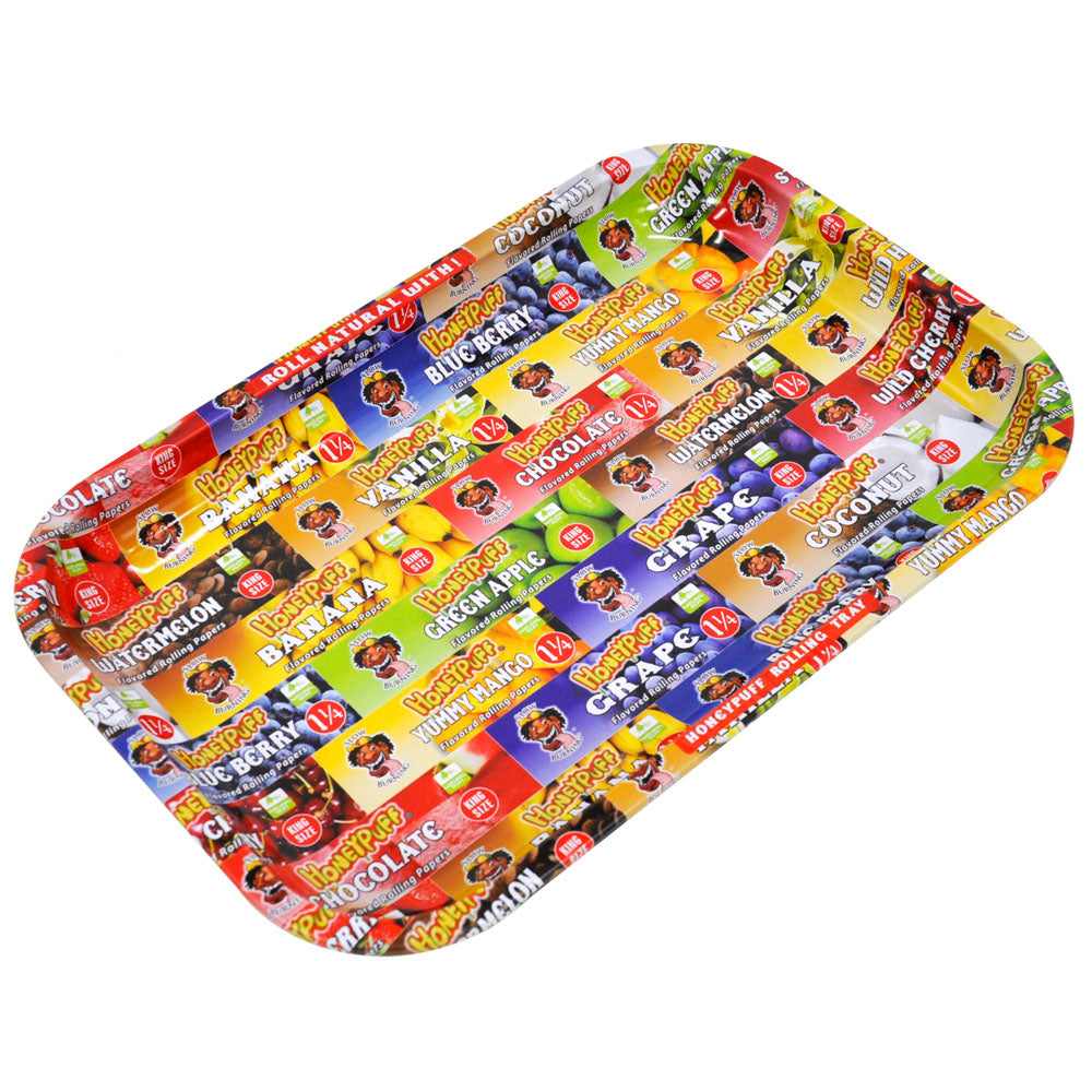 HONEYPUFF Tinplate Metal Rolling Tray, Big Size 11.3” x 7.3” Cigarette Rolling Paper, Smooth Rounded Edge Rolling Paper Trays