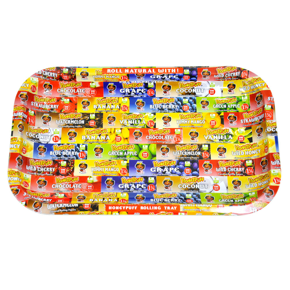 HONEYPUFF Tinplate Metal Rolling Tray, Large Size 10.6” x 6.3” Cigarette Rolling Paper, Smooth Rounded Edge Rolling Paper Trays
