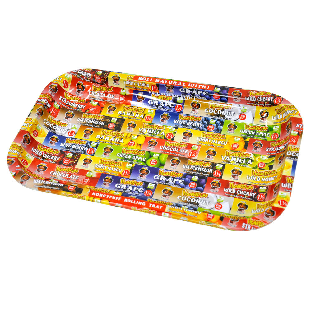 HONEYPUFF Tinplate Metal Rolling Tray, Large Size 10.6” x 6.3” Cigarette Rolling Paper, Smooth Rounded Edge Rolling Paper Trays