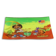 Load image into Gallery viewer, HONEYPUFF Glass Rolling Tray, Shatter Resistant Cigarette Rolling Tray, Rasta Style Rolling Paper Tray, 6.3” x 4.7” Size Cigarette Rolling Tray