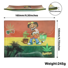 Charger l'image dans la galerie, Plateau à rouler en verre Honeypuff, plateau à rouler les cigarettes incassable, plateau à rouler style rasta, plateau à rouler les cigarettes de 6,3" x 4,7"