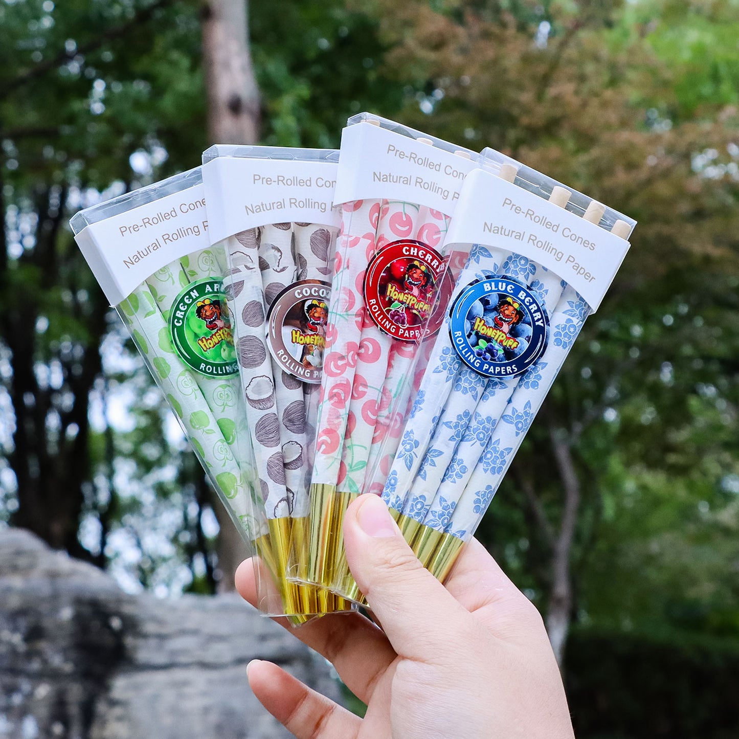HONEYPUFF Mix Fruit Flavored Pre Rolled Cones, King Size Pre Rolled Rolling Paper with Golden Tips, Slow Burning Pre Rolled Paper Cones with Cones Loaders (8 Pcs)