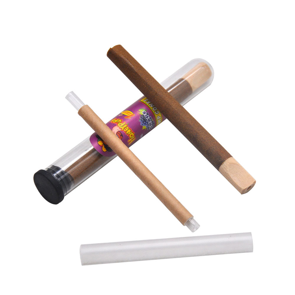 HONEYPUFF 98 mm Grape Flavored Pre Rolled Cones, Wood Tips Rolling Cones & Glass Cigarette Holder, 1 PCS /Tube 24Tubes / Box