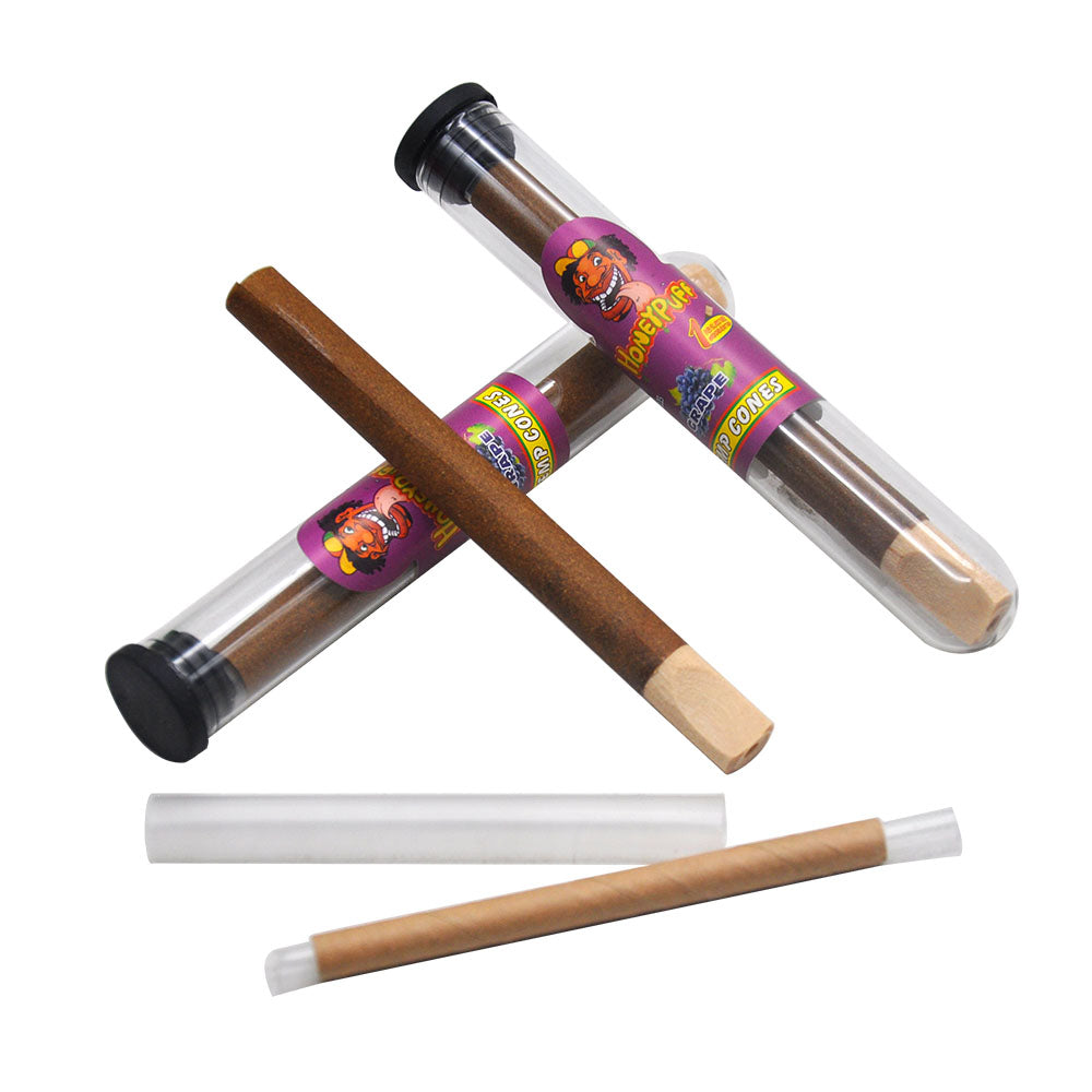 HONEYPUFF 98 mm Grape Flavored Pre Rolled Cones, Wood Tips Rolling Cones & Glass Cigarette Holder, 1 PCS /Tube 24Tubes / Box