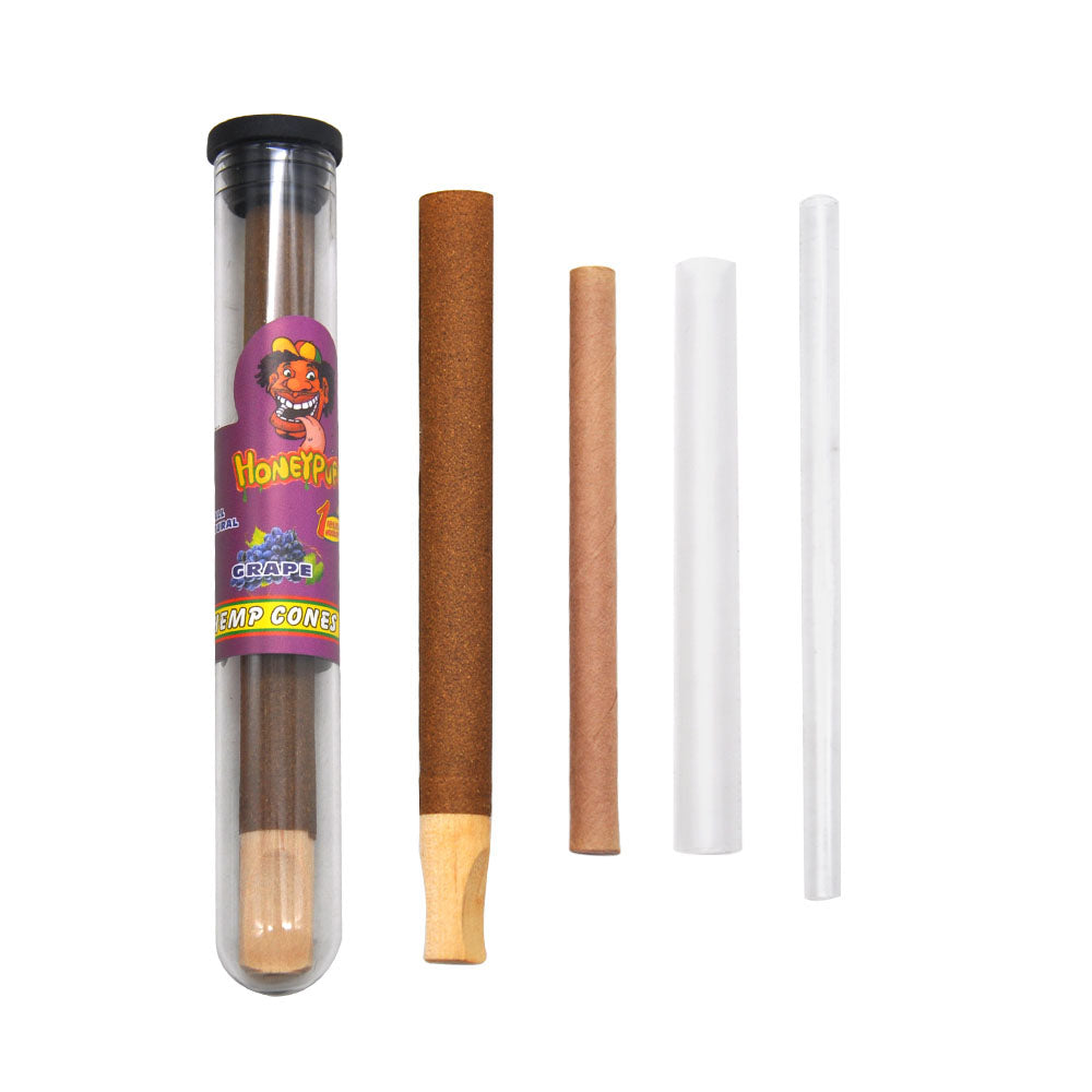 HONEYPUFF 98 mm Grape Flavored Pre Rolled Cones, Wood Tips Rolling Cones & Glass Cigarette Holder, 1 PCS /Tube 24Tubes / Box