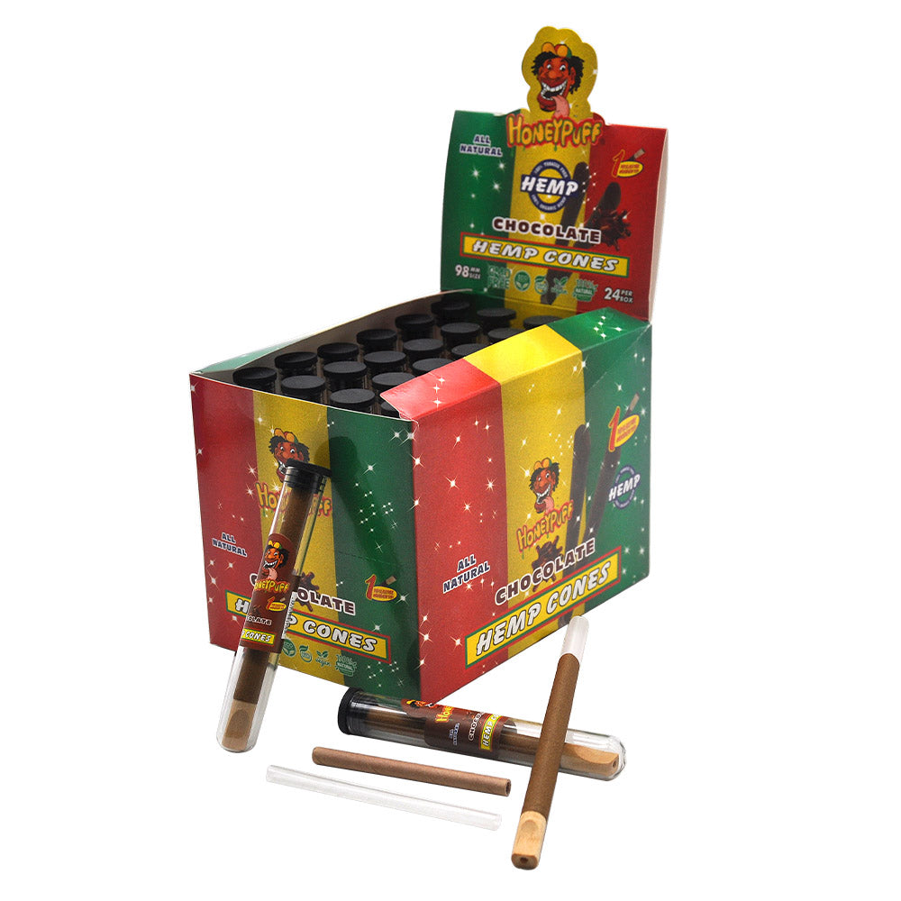 Cônes pré-roulés au chocolat Honeypuff 98 mm, cônes à rouler avec embouts en bois et porte-cigarette en verre, 1 tube, 24 tubes par boîte