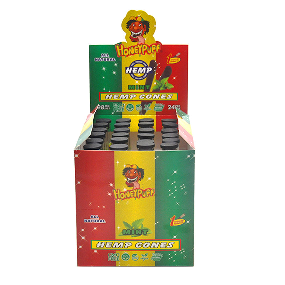HONEYPUFF 98 mm Mint Flavored Pre Rolled Cones, Wood Tips Rolling Cones & Glass Cigarette Holder, 1 PCS /Tube 24Tubes / Box