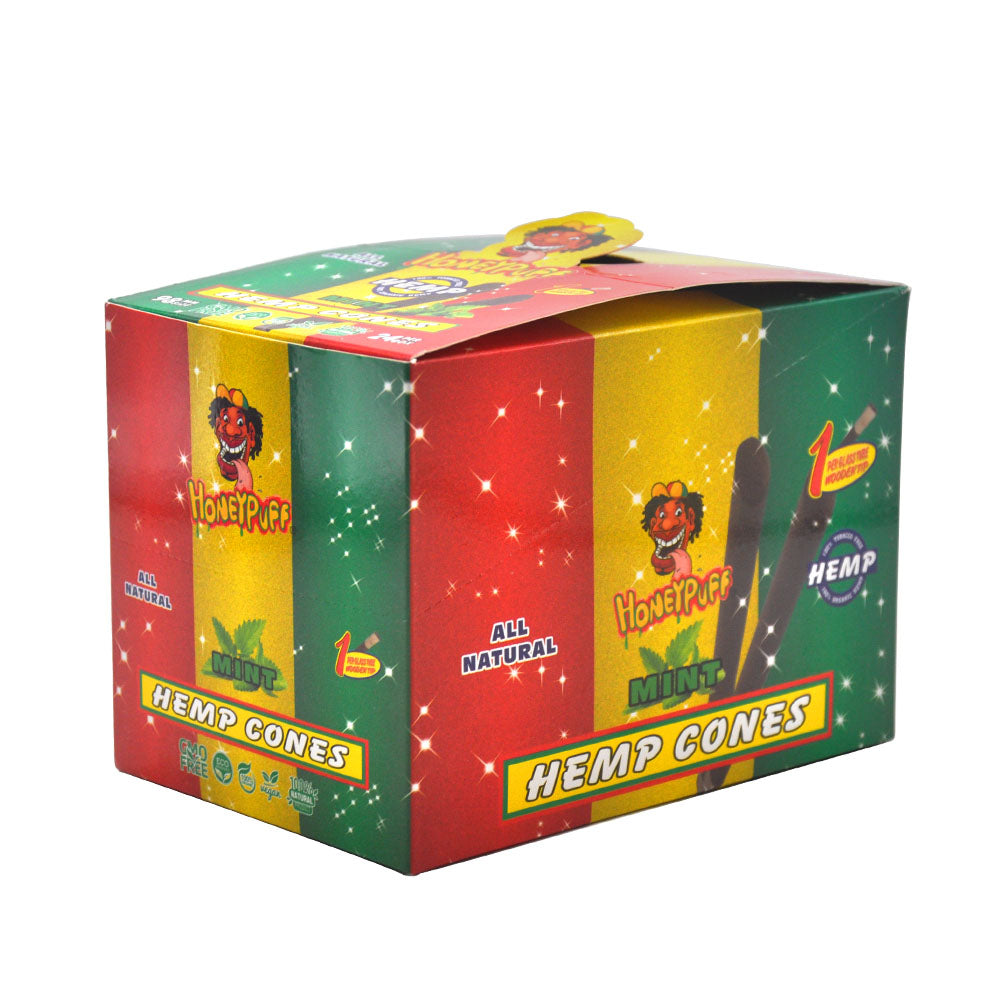 HONEYPUFF 98 mm Mint Flavored Pre Rolled Cones, Wood Tips Rolling Cones & Glass Cigarette Holder, 1 PCS /Tube 24Tubes / Box