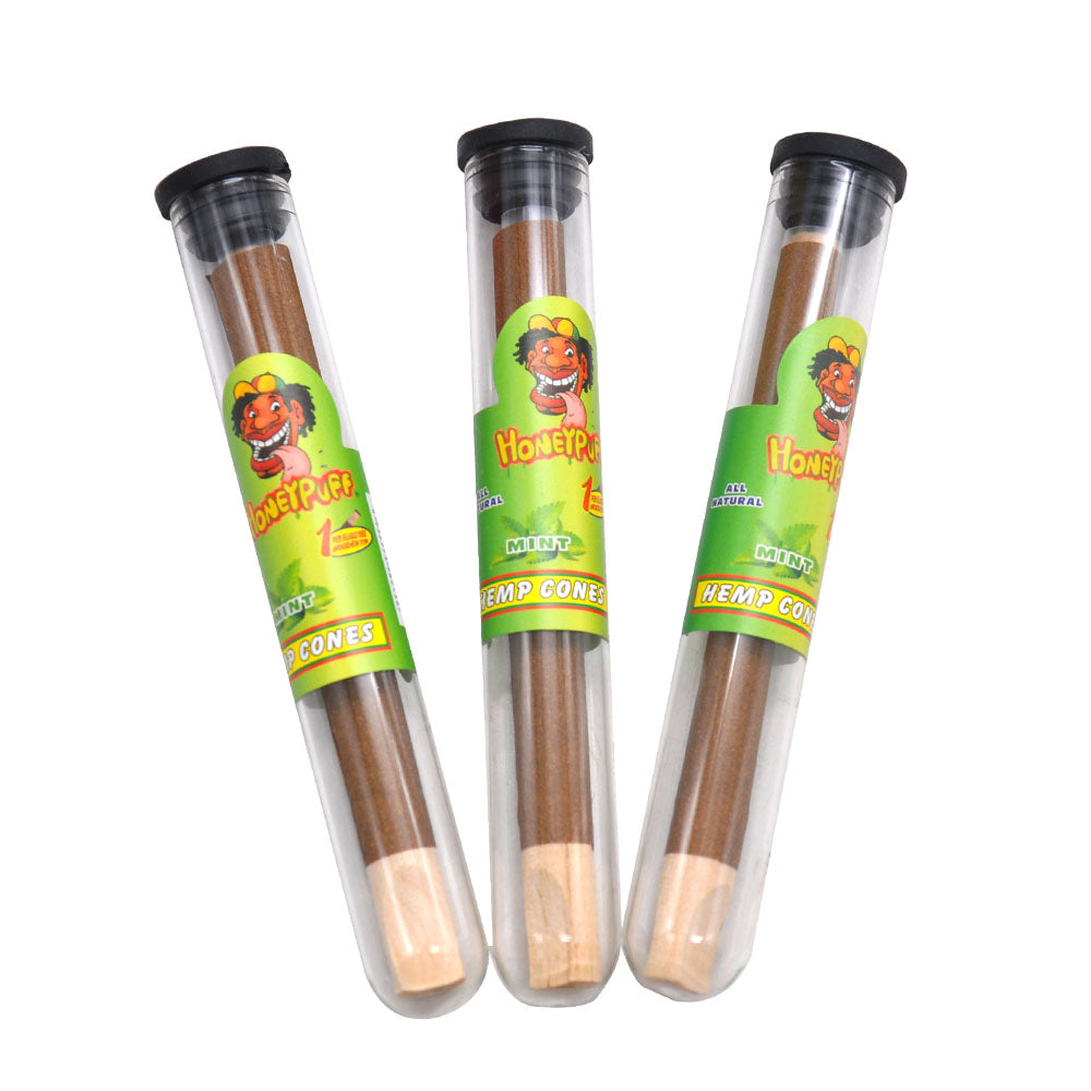 HONEYPUFF 98 mm Mint Flavored Pre Rolled Cones, Wood Tips Rolling Cones & Glass Cigarette Holder, 1 PCS /Tube 24Tubes / Box
