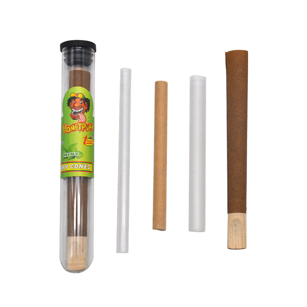 HONEYPUFF 98 mm Mint Flavored Pre Rolled Cones, Wood Tips Rolling Cones & Glass Cigarette Holder, 1 PCS /Tube 24Tubes / Box