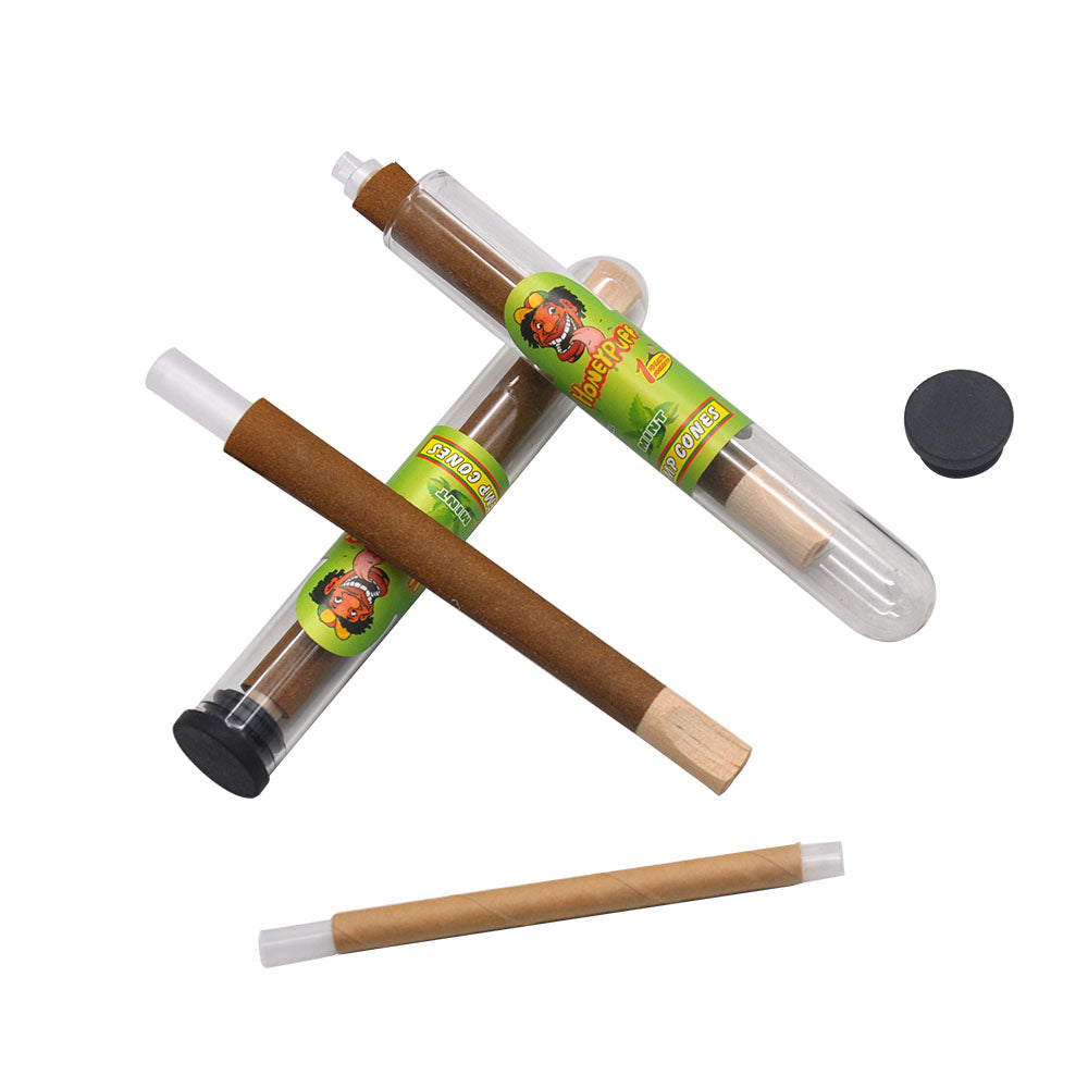 HONEYPUFF 98 mm Mint Flavored Pre Rolled Cones, Wood Tips Rolling Cones & Glass Cigarette Holder, 1 PCS /Tube 24Tubes / Box