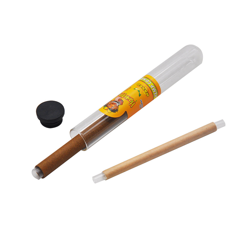 Cônes pré-roulés Honeypuff 98 mm à la mangue, cônes à rouler avec embouts en bois et porte-cigarette en verre, 1 tube, 24 tubes par boîte