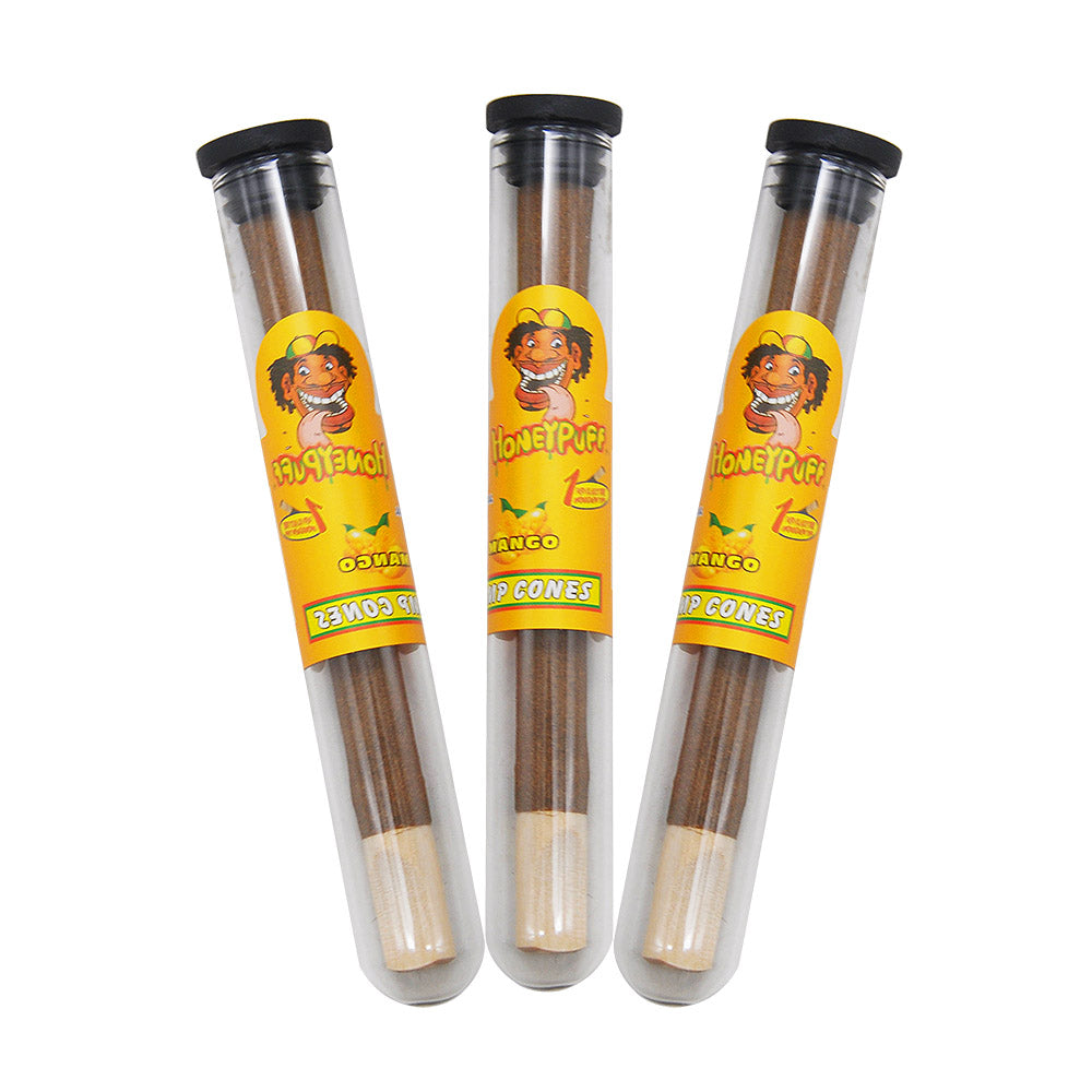 Cônes pré-roulés Honeypuff 98 mm à la mangue, cônes à rouler avec embouts en bois et porte-cigarette en verre, 1 tube, 24 tubes par boîte