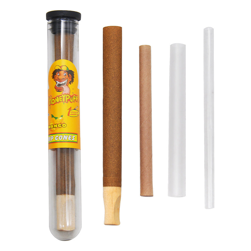 Cônes pré-roulés Honeypuff 98 mm à la mangue, cônes à rouler avec embouts en bois et porte-cigarette en verre, 1 tube, 24 tubes par boîte