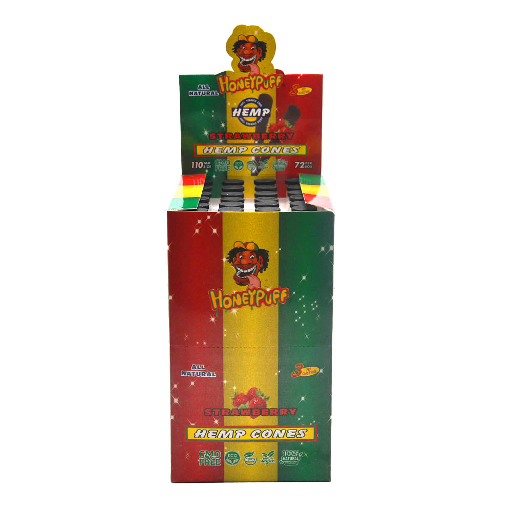 HONEYPUFF Cherry Flavors Pre Rolled Cones with Tips, King Size Pre Rolled Rolling Paper, Natural Rolling Papers & Glass Cigarette Holder, 3Cone/Tube 24Tubes/Box
