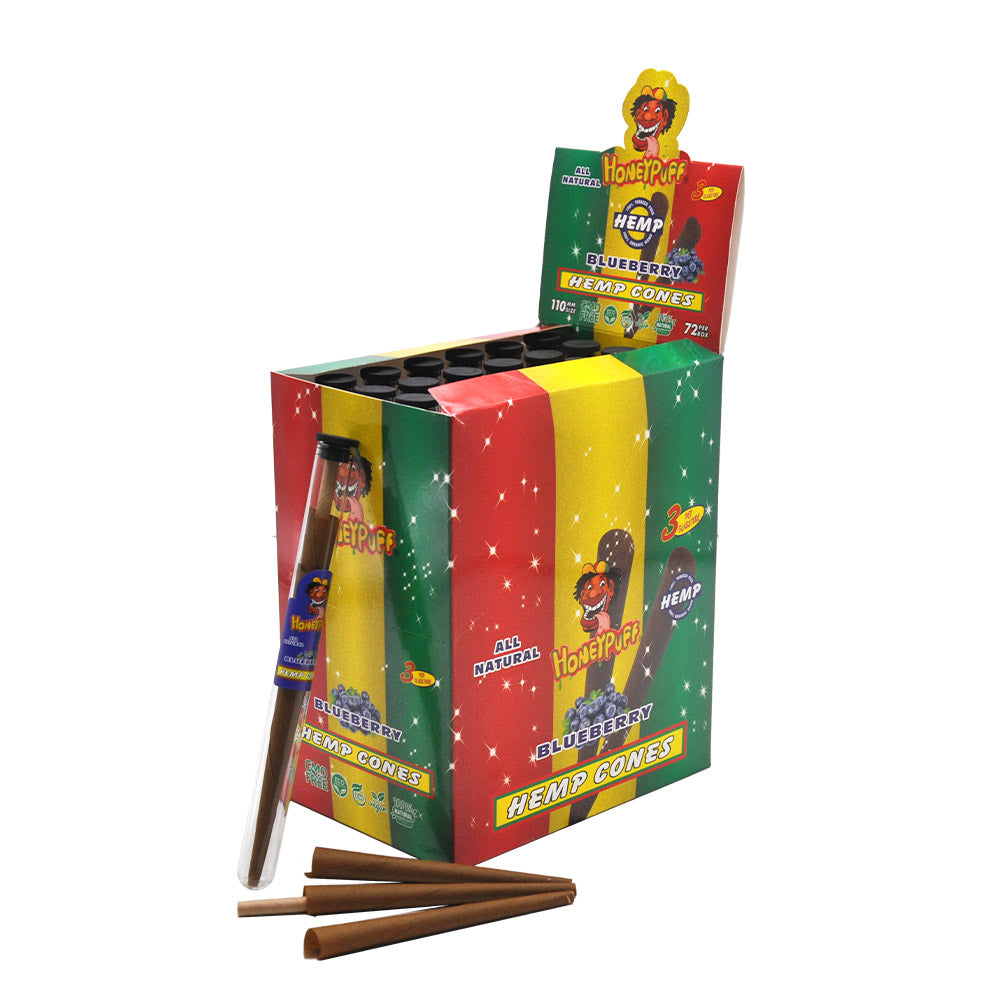 HONEYPUFF Blueberry Flavors Pre Rolled Cones with Tips, King Size Pre Rolled Rolling Paper, Natural Rolling Papers & Glass Cigarette Holder, 3Cone/Tube 24Tubes/Box