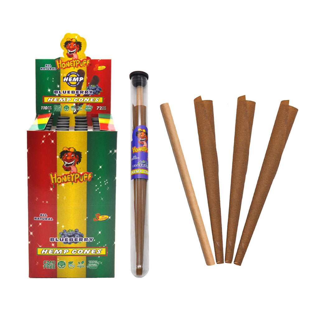 HONEYPUFF Blueberry Flavors Pre Rolled Cones with Tips, King Size Pre Rolled Rolling Paper, Natural Rolling Papers & Glass Cigarette Holder, 3Cone/Tube 24Tubes/Box