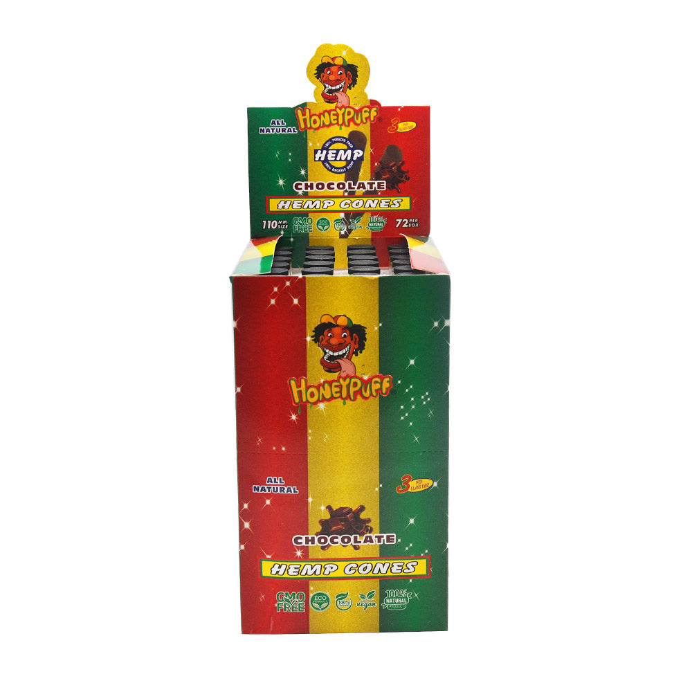 HONEYPUFF Chocolate Flavors Pre Rolled Cones with Tips, King Size Pre Rolled Rolling Paper, Natural Rolling Papers & Glass Cigarette Holder, 3Cone/Tube 24Tubes/Box