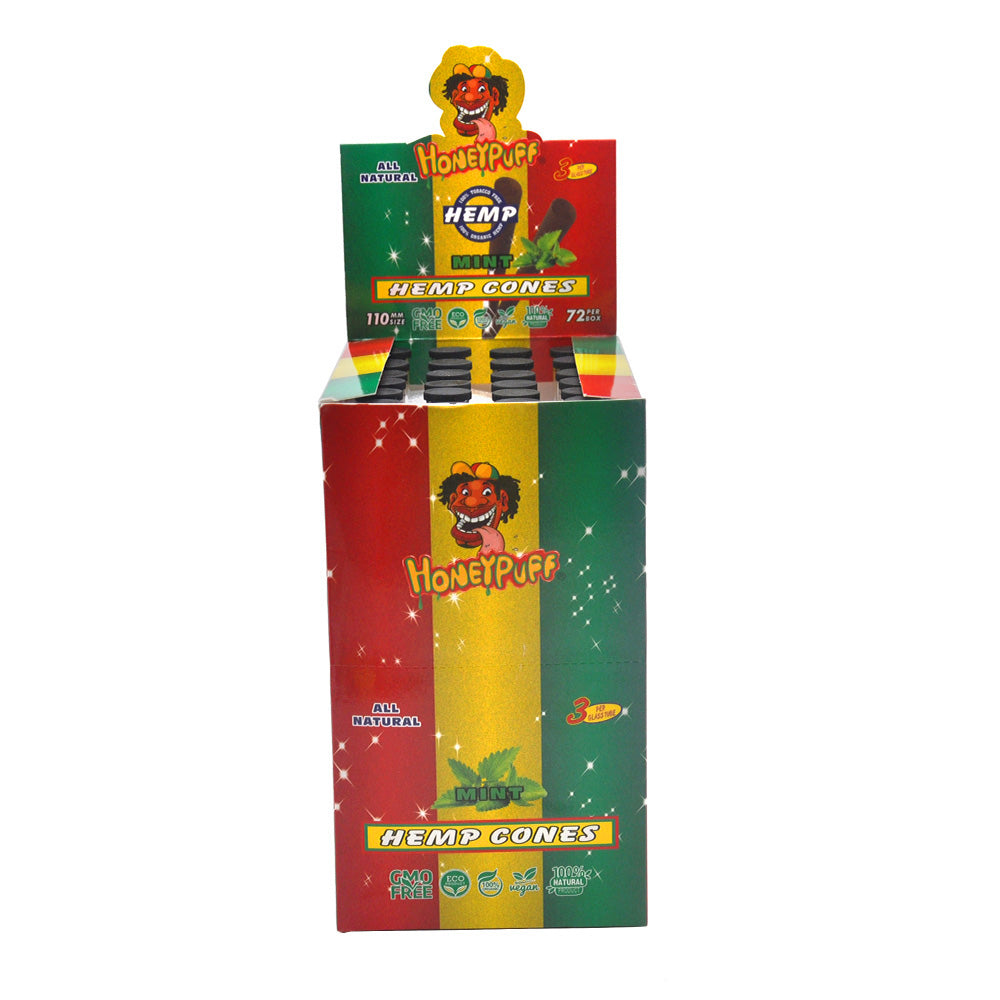 HONEYPUFF Mint Flavors Pre Rolled Cones with Tips, King Size Pre Rolled Rolling Paper, Natural Rolling Papers & Glass Cigarette Holder, 3Cone/Tube 24Tubes/Box