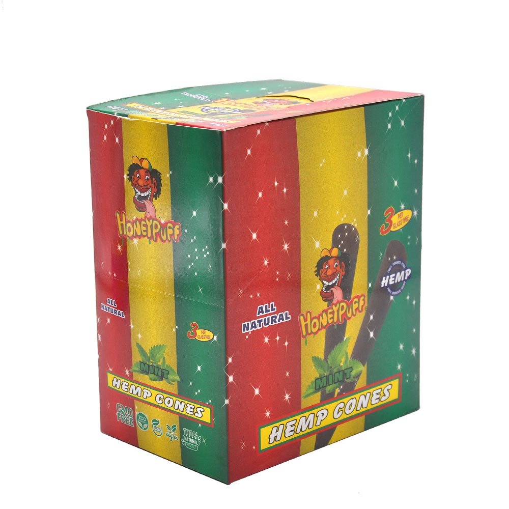 HONEYPUFF Mint Flavors Pre Rolled Cones with Tips, King Size Pre Rolled Rolling Paper, Natural Rolling Papers & Glass Cigarette Holder, 3Cone/Tube 24Tubes/Box