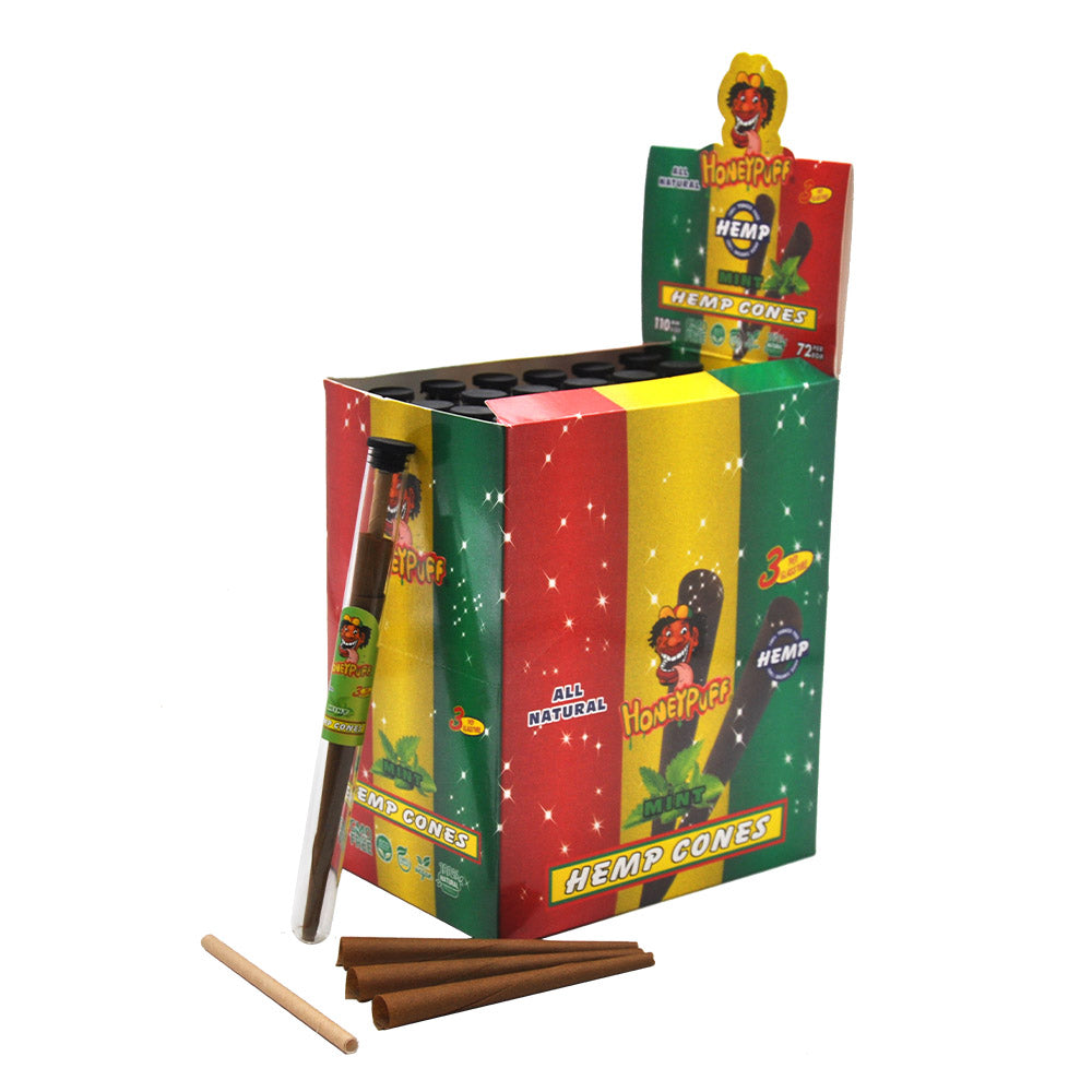 HONEYPUFF Mint Flavors Pre Rolled Cones with Tips, King Size Pre Rolled Rolling Paper, Natural Rolling Papers & Glass Cigarette Holder, 3Cone/Tube 24Tubes/Box