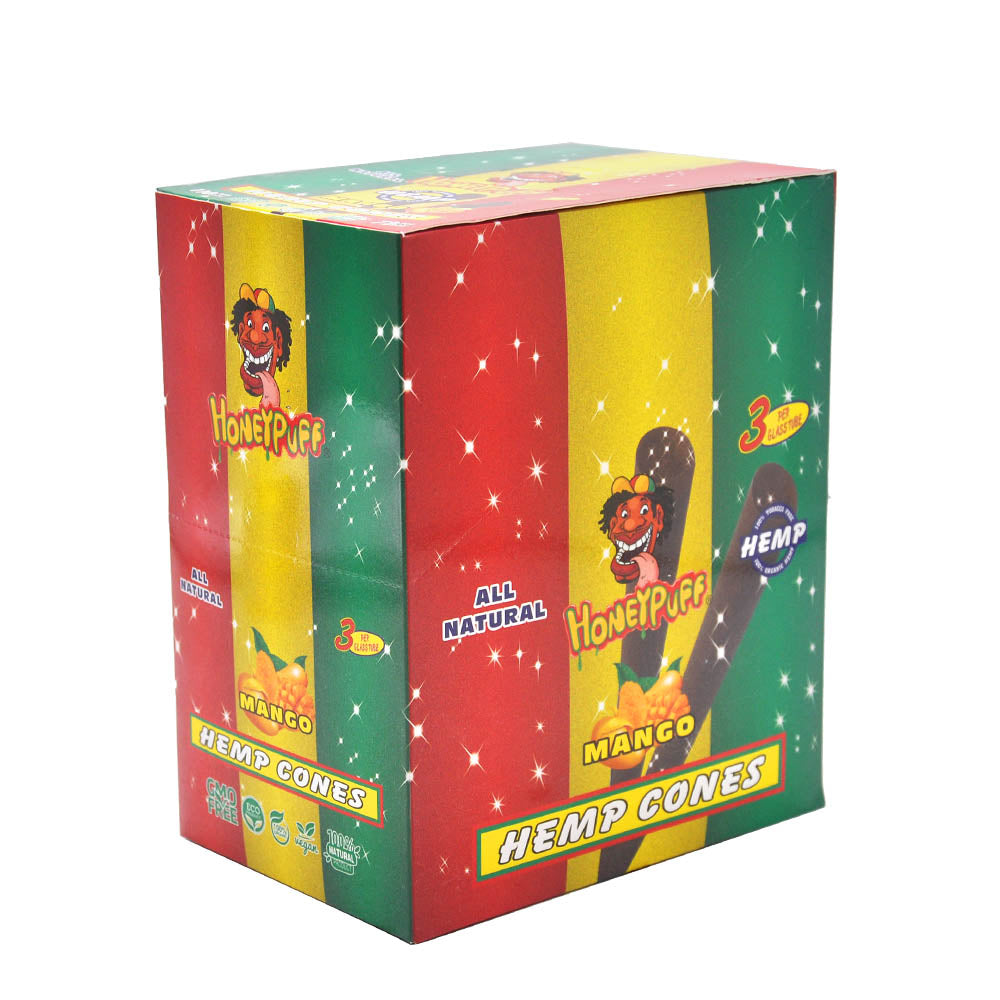 HONEYPUFF Mango Flavors Pre Rolled Cones with Tips, King Size Pre Rolled Rolling Paper, Natural Rolling Papers & Glass Cigarette Holder, 3Cone/Tube 24Tubes/Box