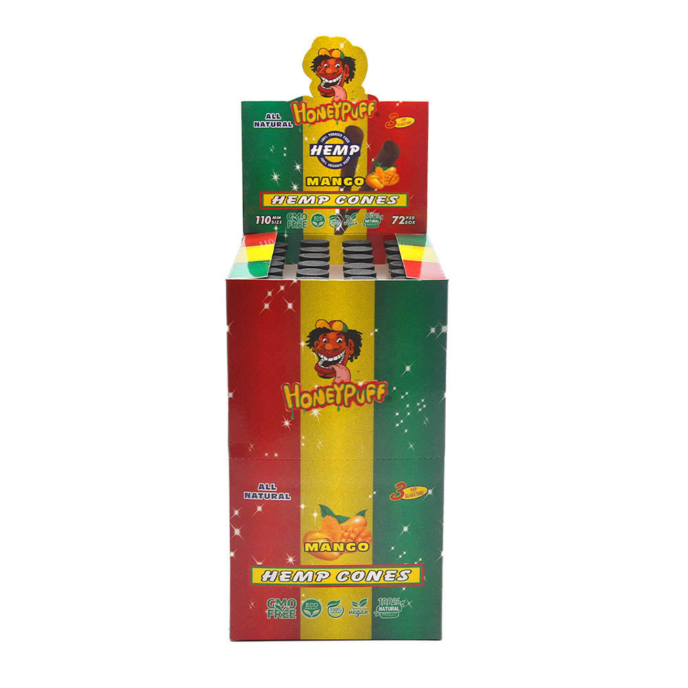 HONEYPUFF Mango Flavors Pre Rolled Cones with Tips, King Size Pre Rolled Rolling Paper, Natural Rolling Papers & Glass Cigarette Holder, 3Cone/Tube 24Tubes/Box