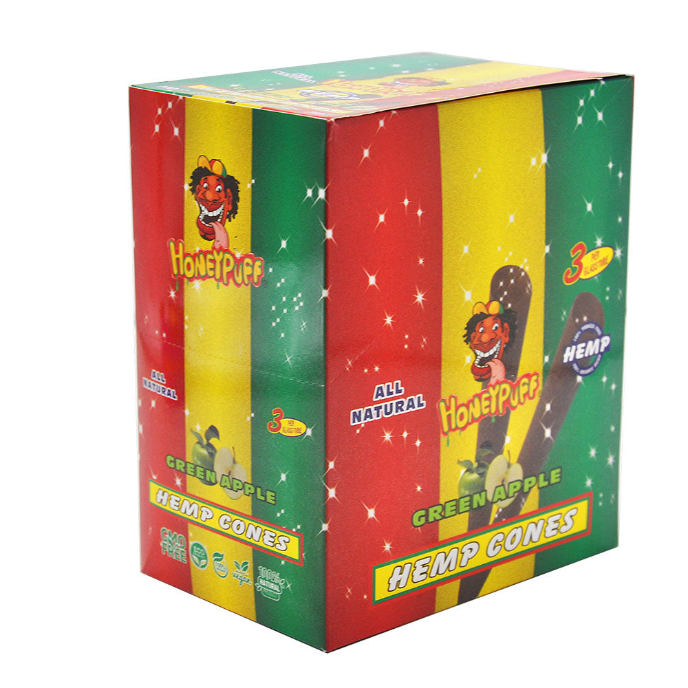 HONEYPUFF Green Apple Flavors Pre Rolled Cones with Tips, King Size Pre Rolled Rolling Paper, Natural Rolling Papers & Glass Cigarette Holder, 3Cone/Tube 24Tubes/Box