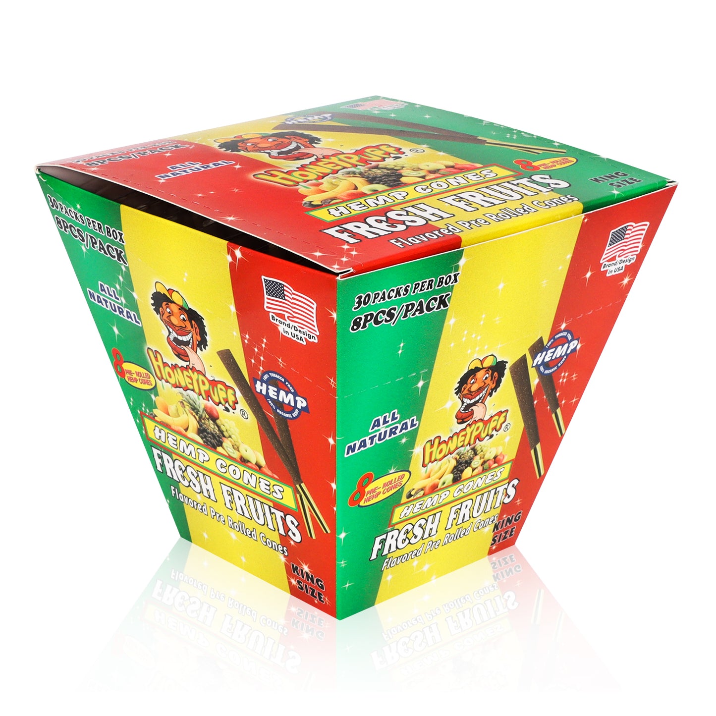 HONEYPUFF Fresh Fruit Flavored Pre Rolled Cones, King Size Rolling Cones with Tips, Slow Burning Rolling Papers, 8 Pcs / Pack 30 Packs / Box