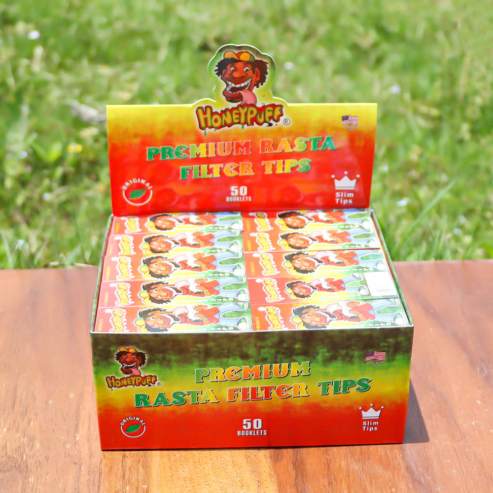 HONEYPUFF Rasta Colors Cigarette Rolling Tips, Slim Size 21 X 60mm Tips,50 Sheets