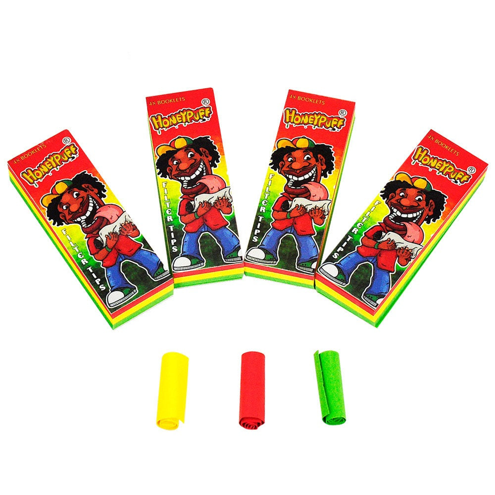 HONEYPUFF Rasta Colors Cigarette Rolling Tips, Slim Size 21 X 60mm Tips,50 Sheets