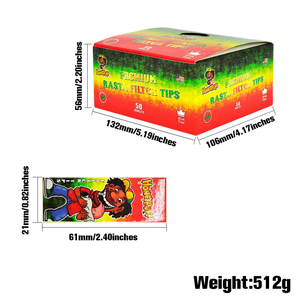 HONEYPUFF Rasta Colors Cigarette Rolling Tips, Slim Size 21 X 60mm Tips,50 Sheets