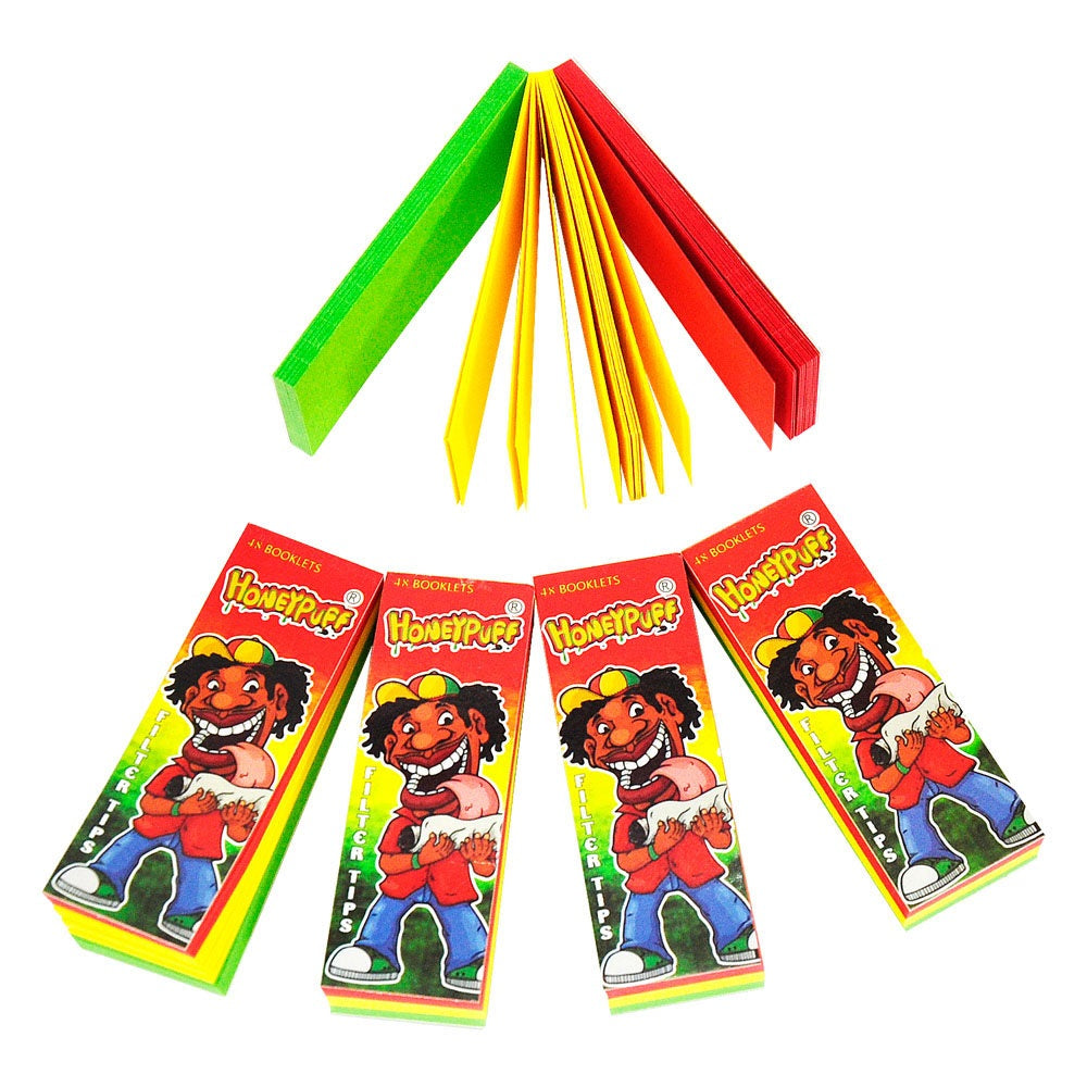 HONEYPUFF Rasta Colors Cigarette Rolling Tips, Slim Size 21 X 60mm Tips,50 Sheets
