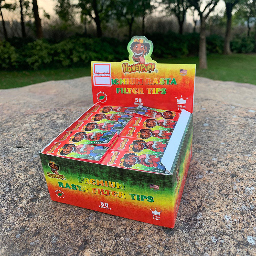 HONEYPUFF Rasta Colors Cigarette Rolling Tips, Slim Size 21 X 60mm Tips,50 Sheets