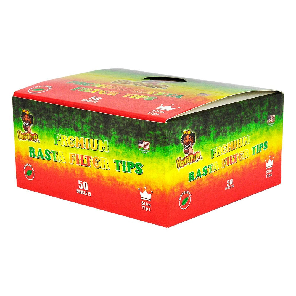 HONEYPUFF Rasta Colors Cigarette Rolling Tips, Slim Size 21 X 60mm Tips,50 Sheets