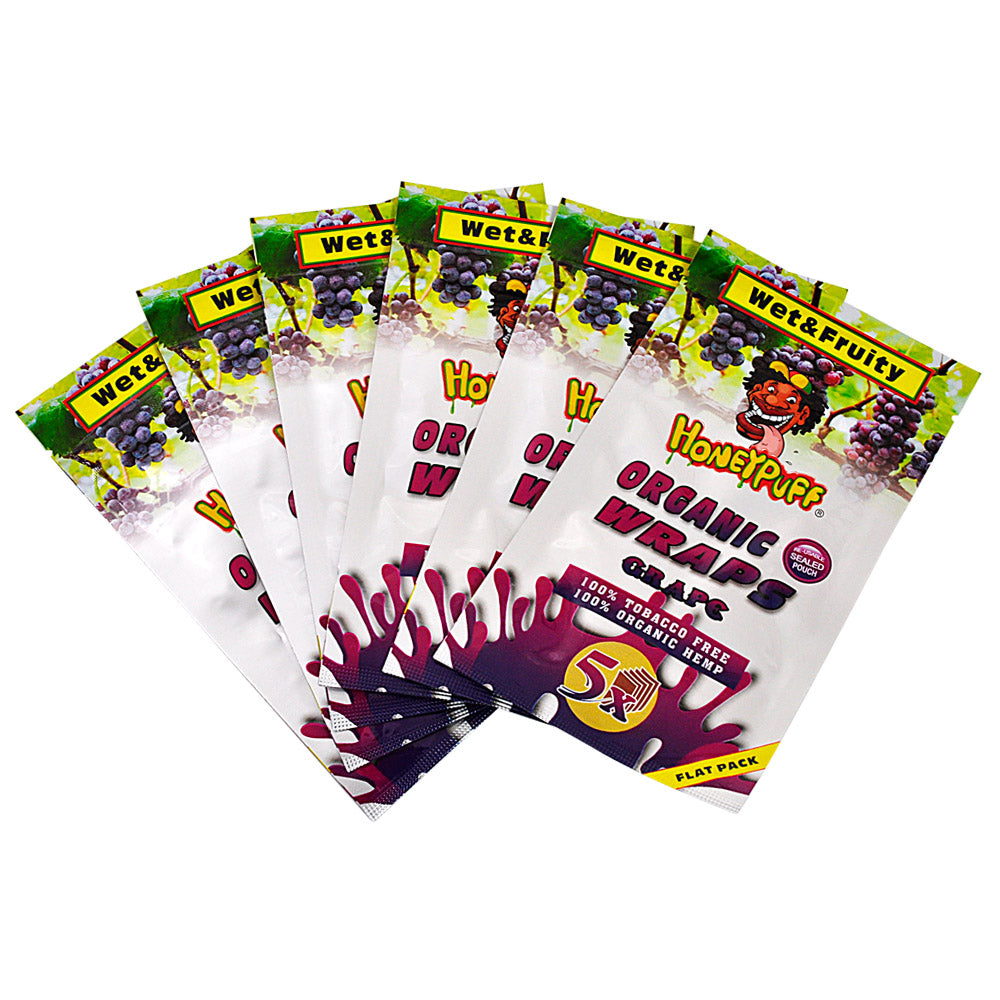 HONEYPUFF Grape Flavored Rolling Papers, King Size Cigarette Rolling Paper & Resealable Zip Pack, 5 Pieces / Pack 50 Packs / Box