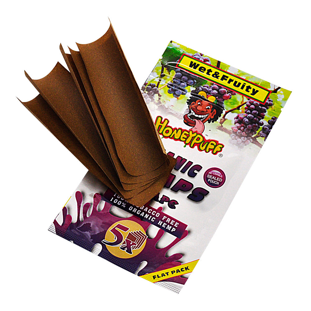 HONEYPUFF Grape Flavored Rolling Papers, King Size Cigarette Rolling Paper & Resealable Zip Pack, 5 Pieces / Pack 50 Packs / Box